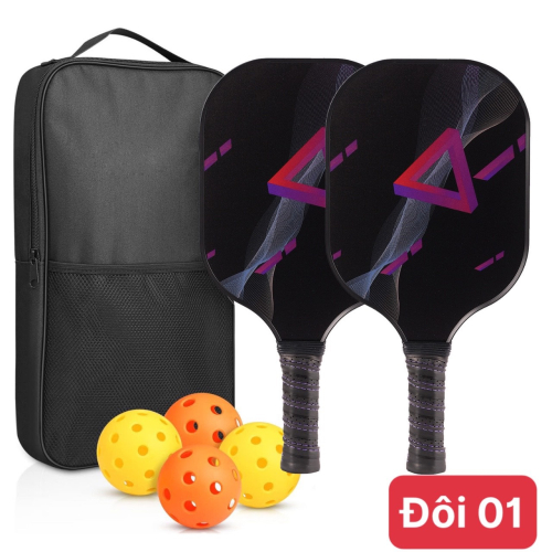 Vợt Pickle Ball Sợi Thủy Tinh Siêu Nhẹ mã đôi 01- Set Vợt PickleBall Gồm 2 Vợt Và 4 Bóng