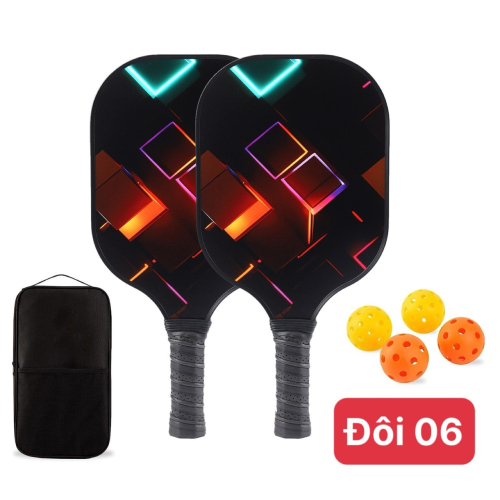 Vợt Pickle Ball Sợi Thủy Tinh Siêu Nhẹ mã đôi 06- Set Vợt PickleBall Gồm 2 Vợt Và 4 Bóng