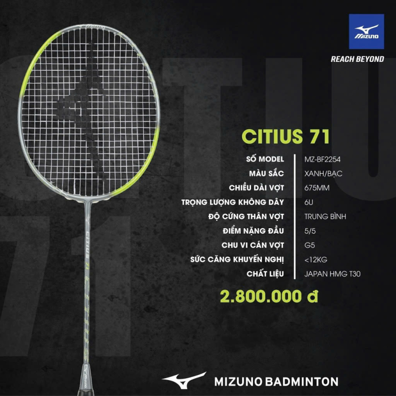 Vợt cầu lông Mizuno Citius 71 - Ghi xanh chính hãng